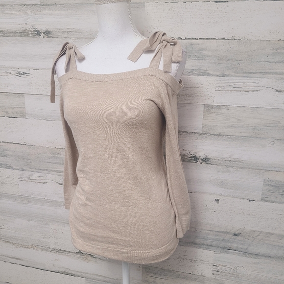 J.Crew Beige Cold Tie Shoulder Knit Sweater Top - Picture 3 of 7